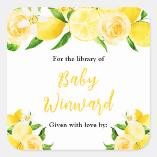 Lemons and Foliage Baby Shower Bookplate