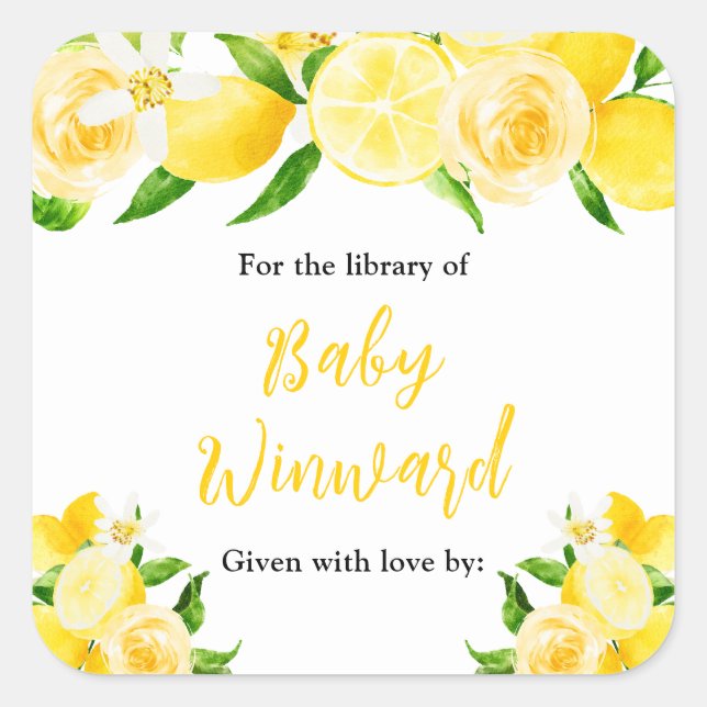 Lemons and Foliage Baby Shower Bookplate (Front)