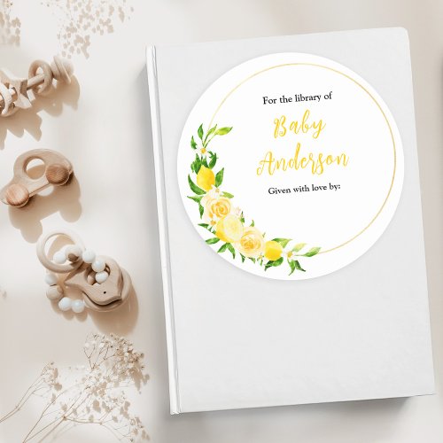 Lemons and Foliage Baby Shower Bookplate