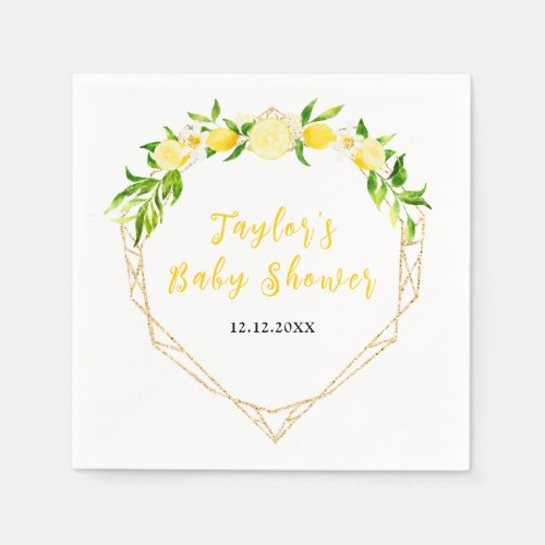 Lemons and Foliage Baby Shower Napkins