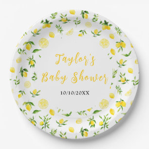 Lemons and Foliage Baby Shower Paper Plates