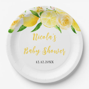 Lemons and Foliage Baby Shower Paper Plates