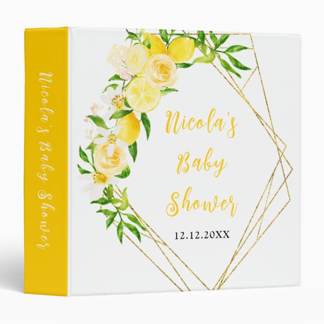 Lemons and Foliage Baby Shower Photo Album 3 Ring Binder (Front/Spine)