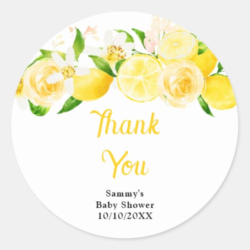 Lemons and Foliage Baby Shower Thank You Classic Round Sticker