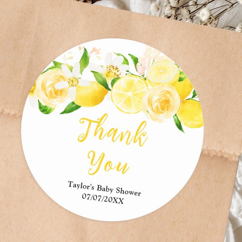 Lemons and Foliage Baby Shower Thank You Classic Round Sticker