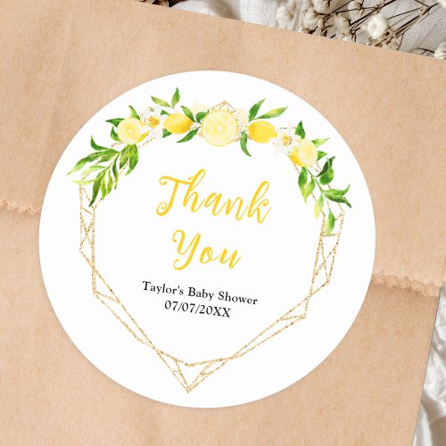 Lemons and Foliage Baby Shower Thank You Classic Round Sticker