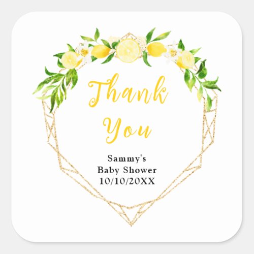 Lemons and Foliage Baby Shower Thank You Square Sticker