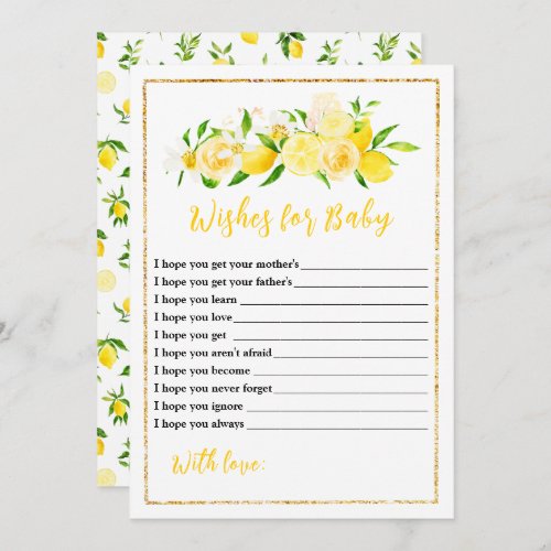 Lemons and Foliage Baby Shower Wishes For Baby Invitation