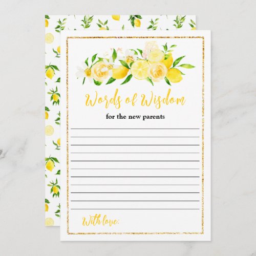 Lemons and Foliage Baby Shower Words Of Wisdom Invitation