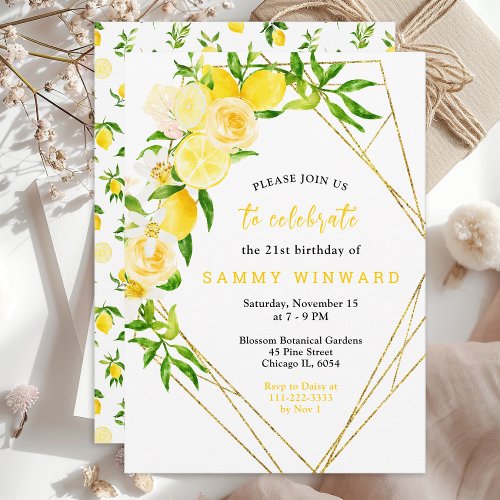 Lemons and Foliage Birthday Invitation