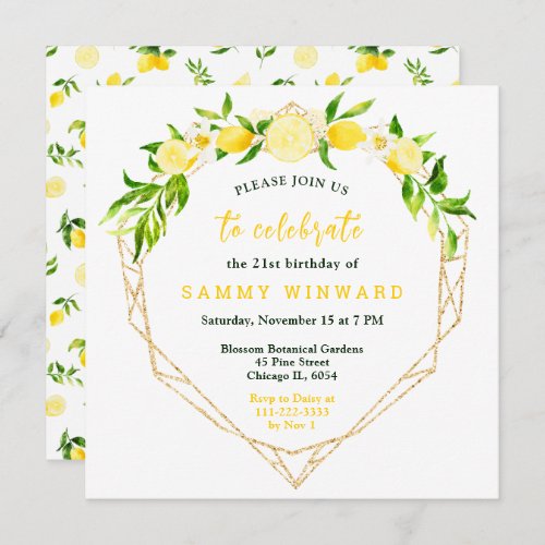 Lemons and Foliage Birthday Invitation