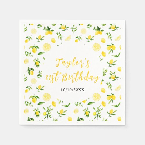 Lemons and Foliage Birthday Napkins