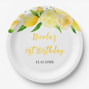Lemons and Foliage Birthday Paper Plates