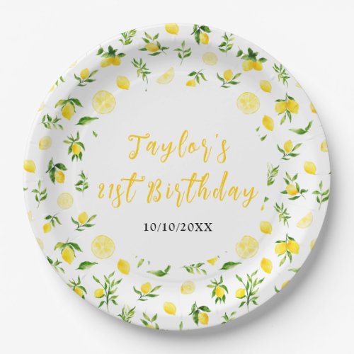 Lemons and Foliage Birthday Paper Plates