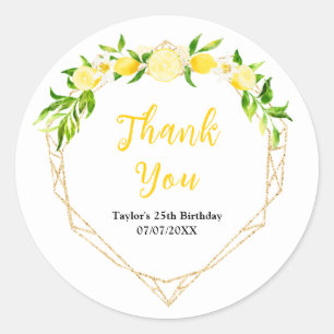 Lemons and Foliage Birthday Party Thank You Classic Round Sticker