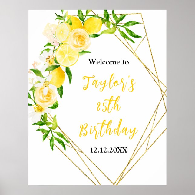 Lemons and Foliage Birthday Party Welcome Sign (Front)
