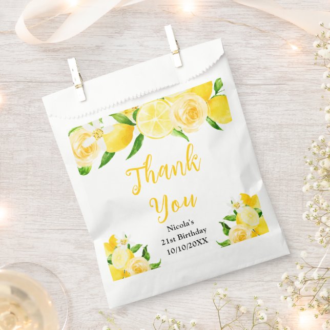 Lemons and Foliage Birthday Thank You Favor Bag (Clipped)