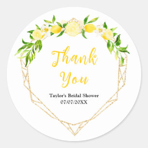 Lemons and Foliage Bridal Shower Thank You Classic Round Sticker