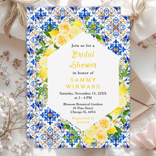 Lemons and Foliage Mediterranean Bridal Shower Invitation