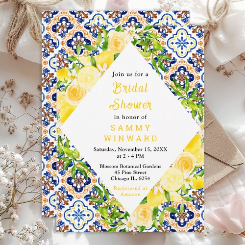 Lemons and Foliage Mediterranean Bridal Shower Invitation