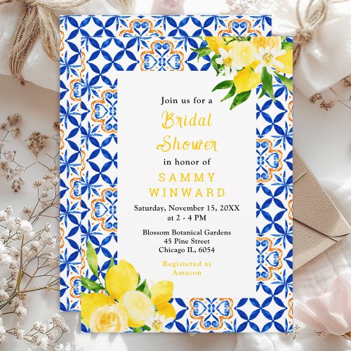 Lemons and Foliage Mediterranean Bridal Shower Invitation