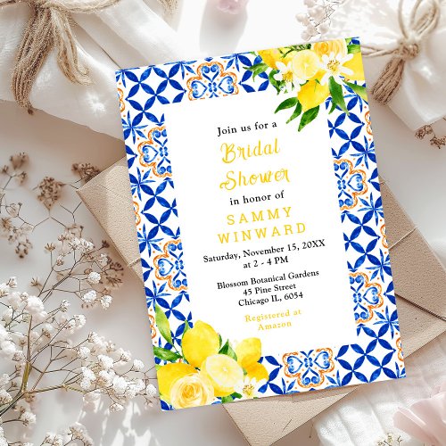 Lemons and Foliage Mediterranean Bridal Shower Invitation