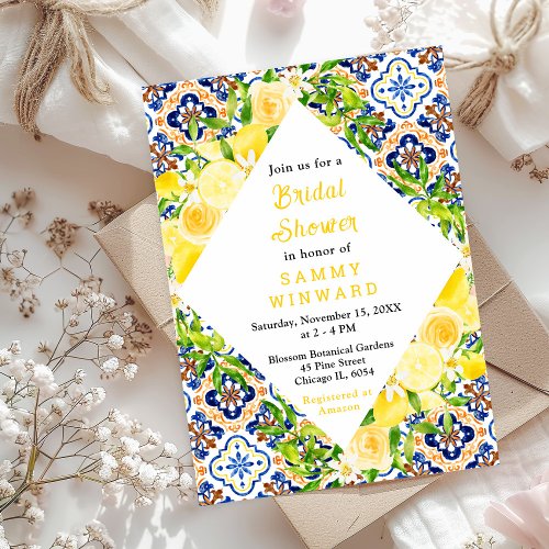 Lemons and Foliage Mediterranean Bridal Shower Invitation