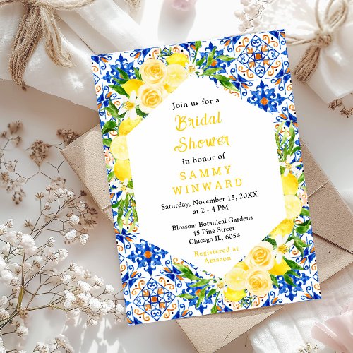 Lemons and Foliage Mediterranean Bridal Shower Invitation