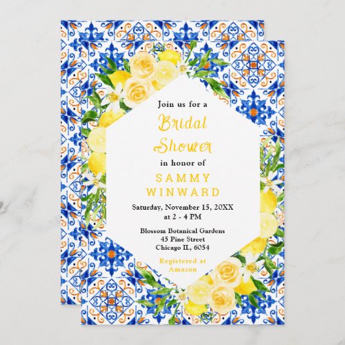 Lemons and Foliage Mediterranean Bridal Shower Invitation