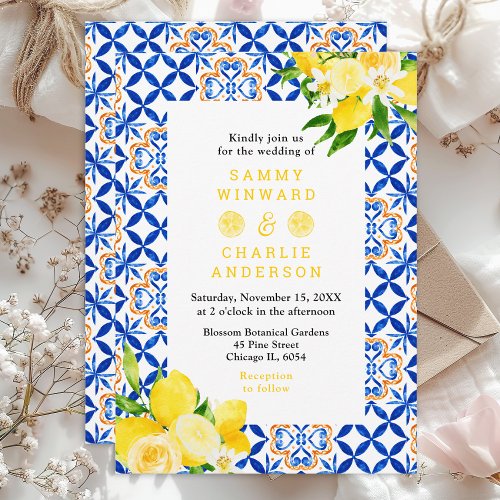 Lemons and Foliage Mediterranean Wedding Invitation