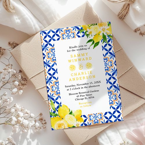 Lemons and Foliage Mediterranean Wedding Invitation
