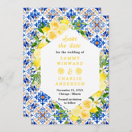 Lemons and Foliage Mediterranean Wedding Save The Date