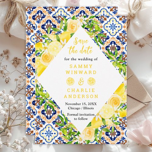 Lemons and Foliage Mediterranean Wedding Save The Date