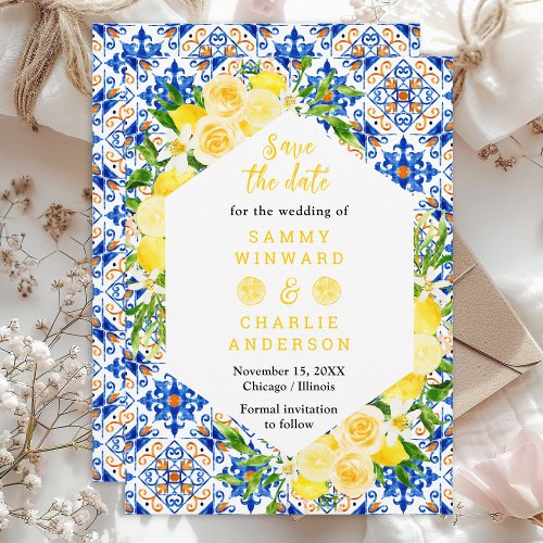 Lemons and Foliage Mediterranean Wedding Save The Date