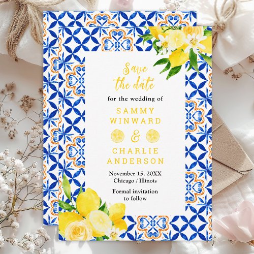 Lemons and Foliage Mediterranean Wedding Save The Date