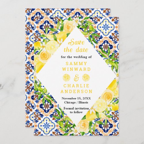 Lemons and Foliage Mediterranean Wedding Save The Date