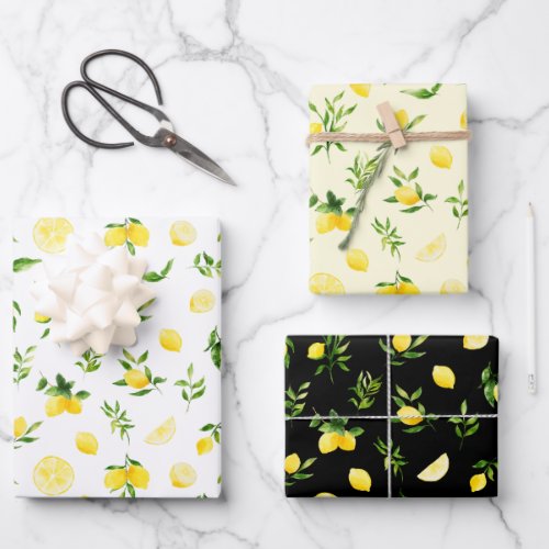 Lemons and Foliage Pattern Wrapping Paper Sheets