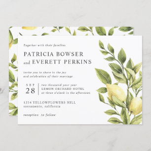 Lemons and foliage watercolor botanical wedding invitation
