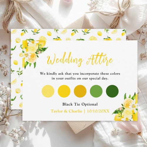 Lemons and Foliage Wedding Attire Dress Code Enclosure Card