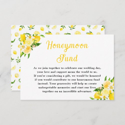 Lemons and Foliage Wedding Honeymoon Fund Enclosure Card