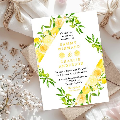 Lemons and Foliage Wedding Invitation