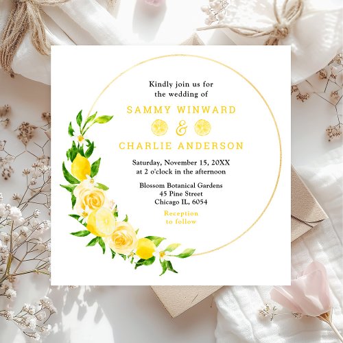 Lemons and Foliage Wedding Invitation