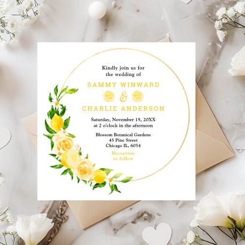 Lemons and Foliage Wedding Invitation