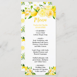 Lemons and Foliage Wedding Menu