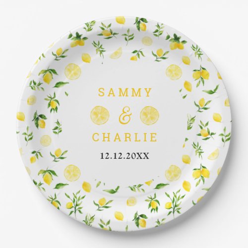 Lemons and Foliage Wedding Paper Plates