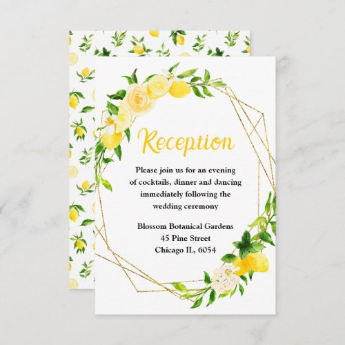 Lemons and Foliage Wedding Reception Enclosure Card