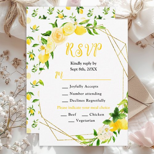 Lemons and Foliage Wedding RSVP Card