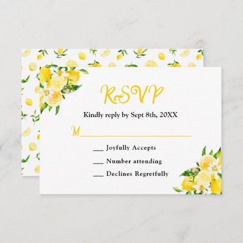 Lemons and Foliage Wedding RSVP Card