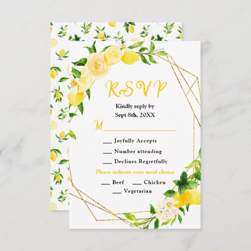 Lemons and Foliage Wedding RSVP Card