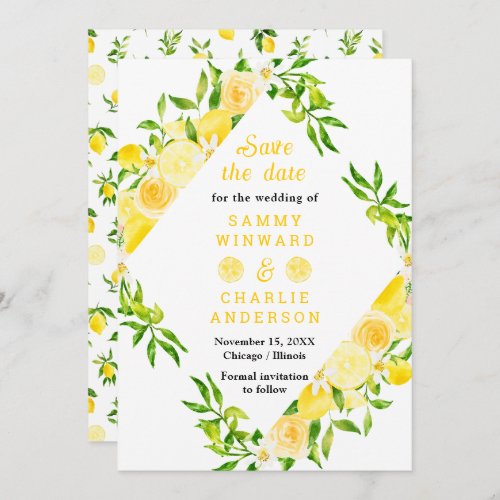 Lemons and Foliage Wedding Save The Date